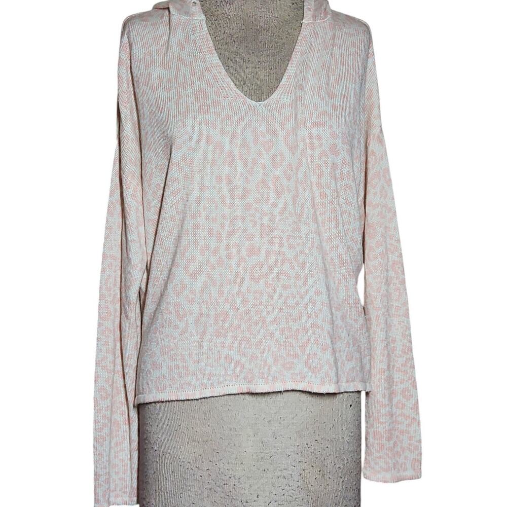 Pink Wool Blend Animal Print Hooded Sweater Size Medium